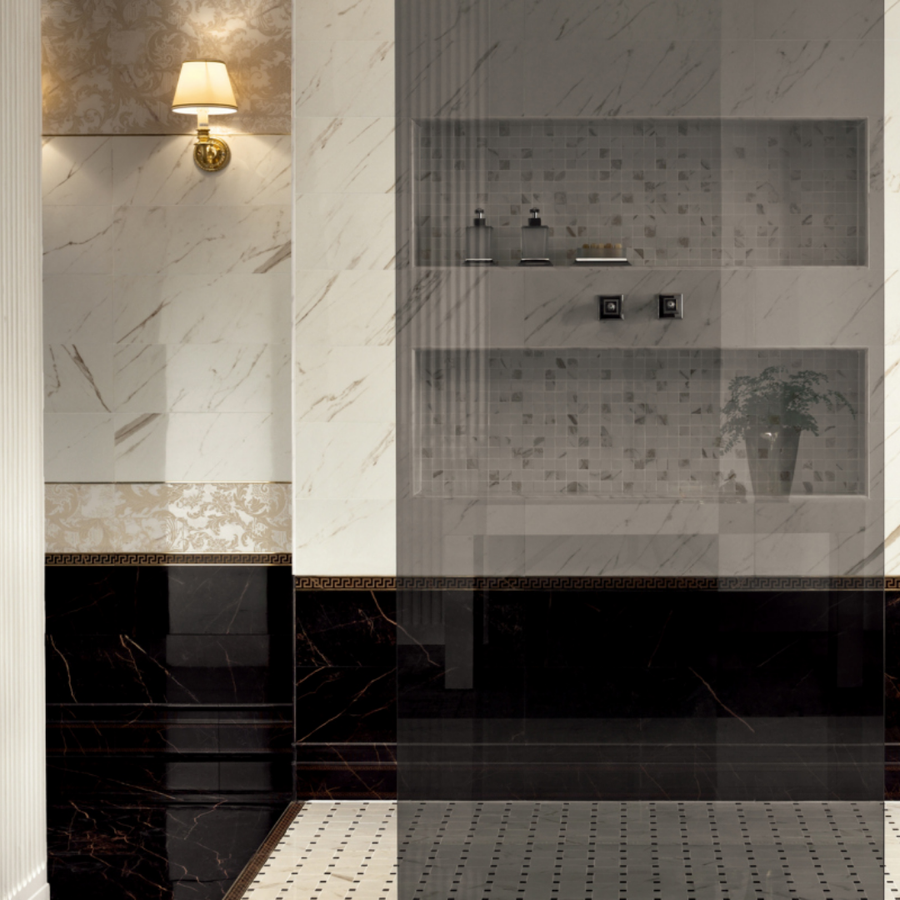 Polished ceramic marble look tiles for modern interior spaces