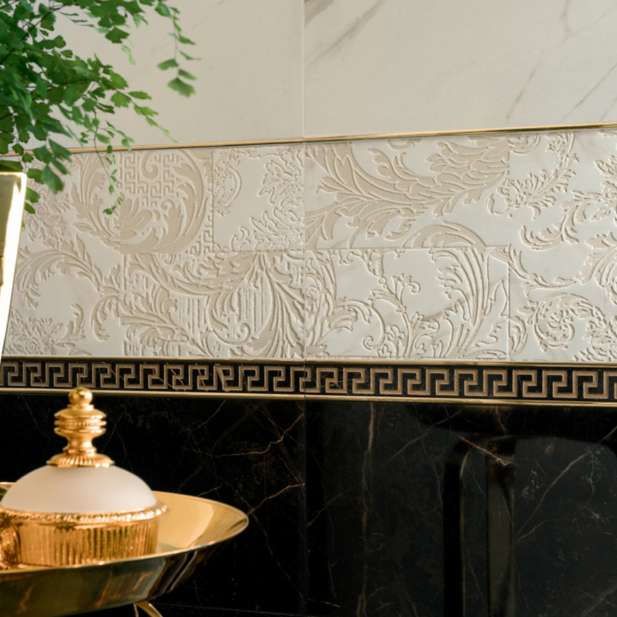 Black marble effect ceramic tiles with polished surface finish