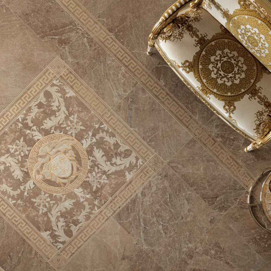 Brown polished ceramic marble effect tiles for modern interiors