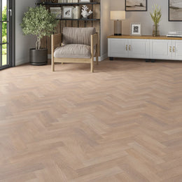 Quenby Grey Oak Herringbone Flooring in a room setting