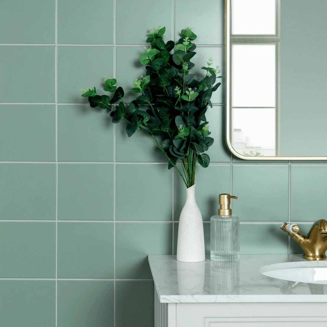 Plain effect Alga Green ceramic wall tiles interior