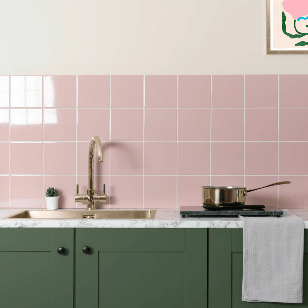 Elegant pink ceramic wall tile with flat surface