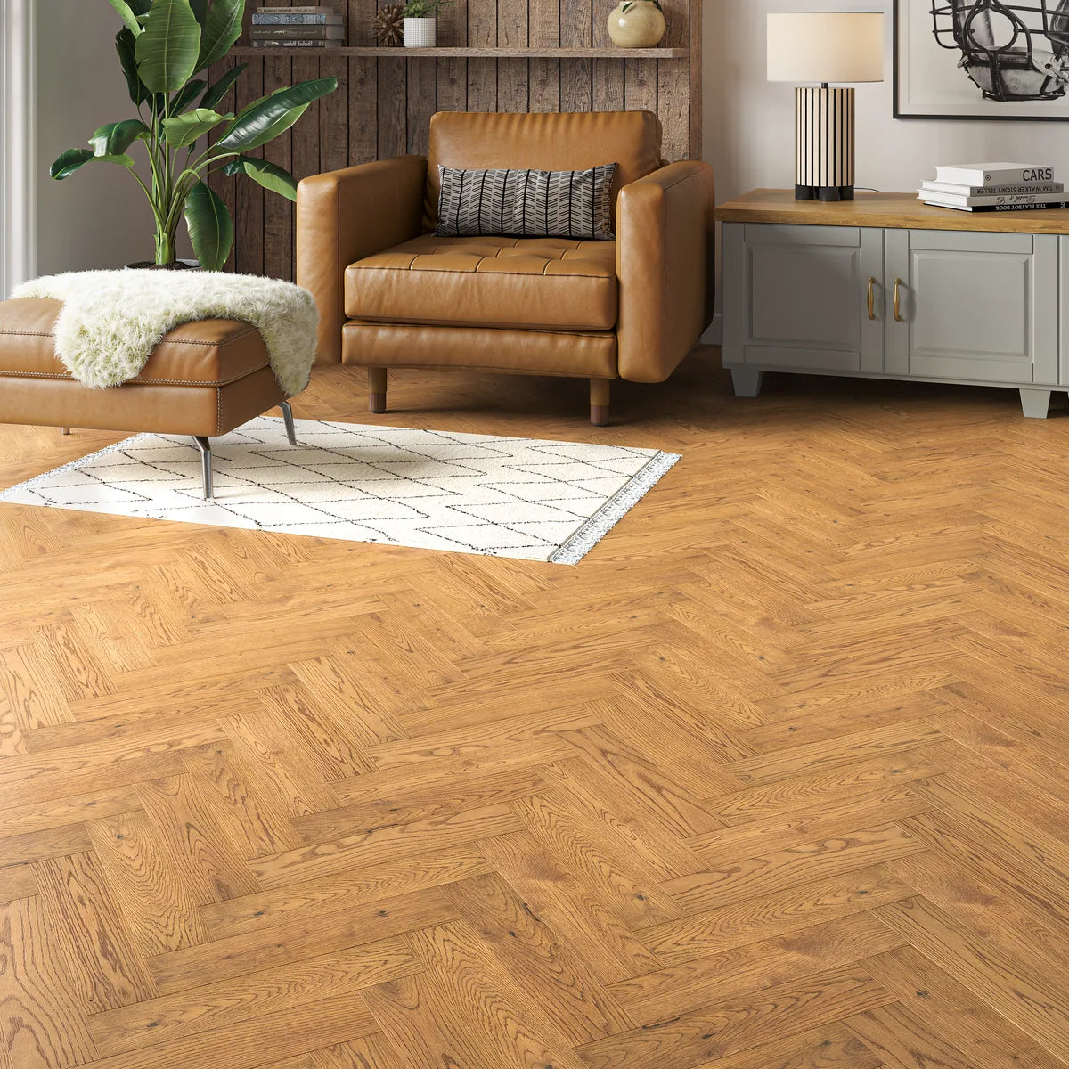 Amberley Golden Oak Herringbone Flooring in a room setting