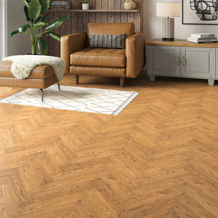 Amberley Golden Oak Herringbone Flooring in a room setting