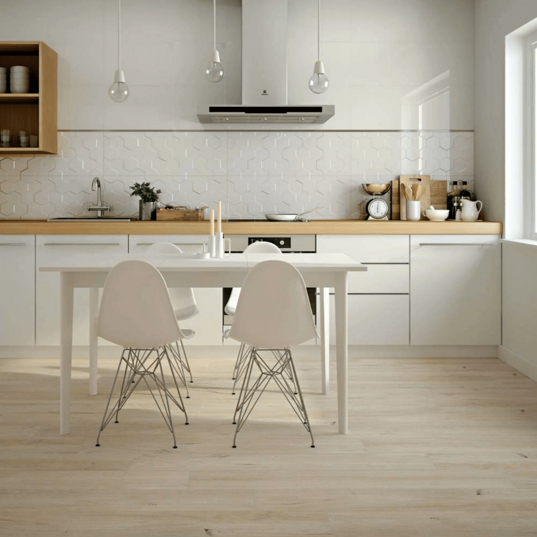 Ivory porcelain wood effect tiles featuring soft matt finish