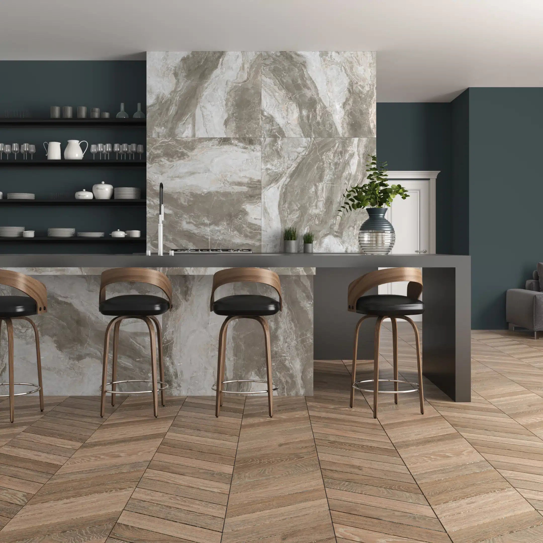 Ceramic wood effect tile for floors