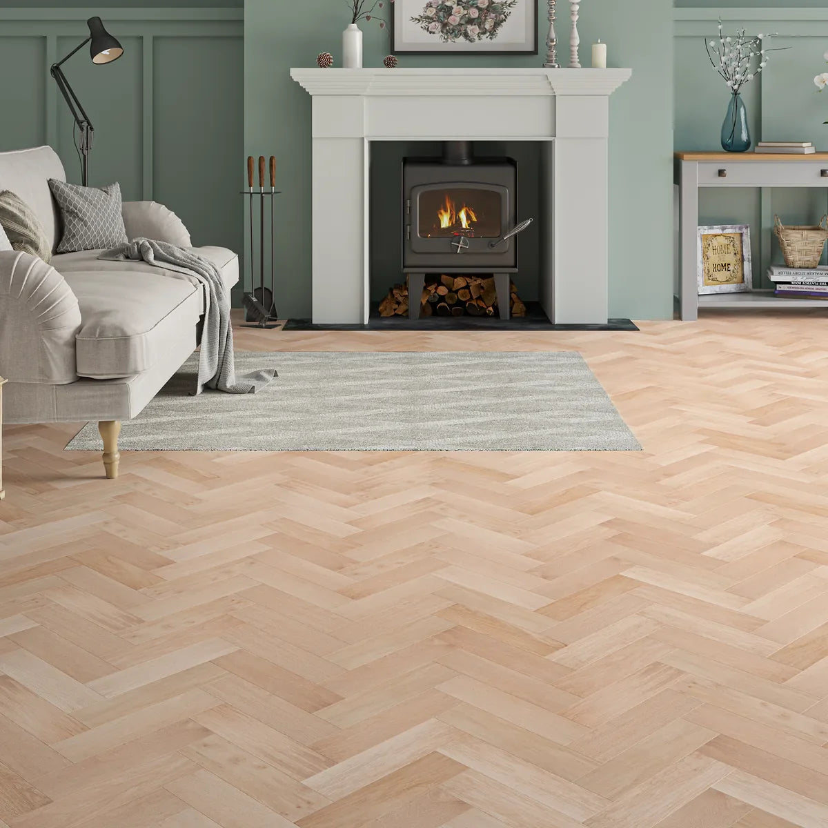 Yardley Natural Oak Herringbone Flooring in a room setting