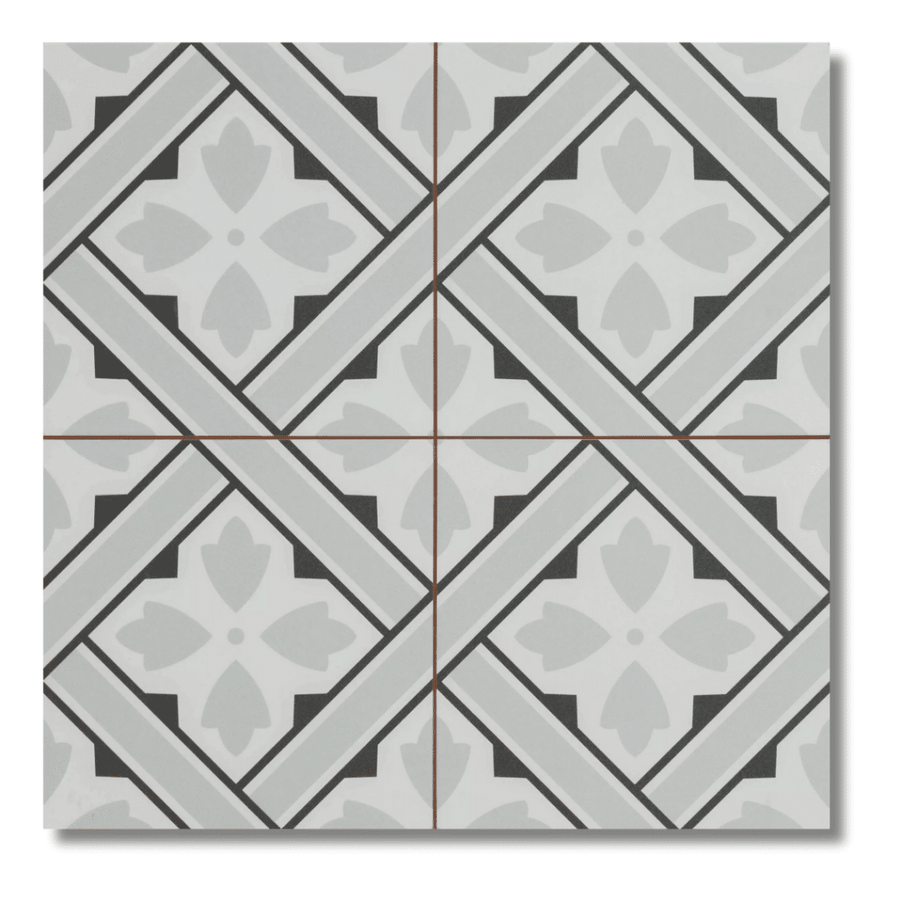 Patterned grey ceramic tiles with soft matt finish