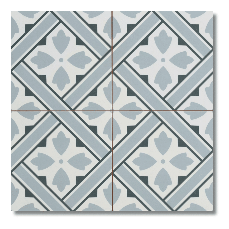Patterned matt finish ceramic tiles in Marine Blue