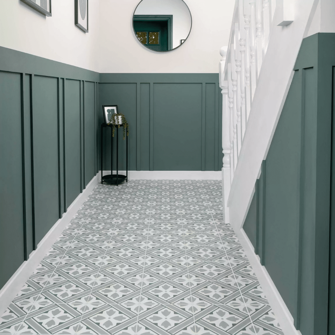 White porcelain tiles showing elegant marble inspired veining