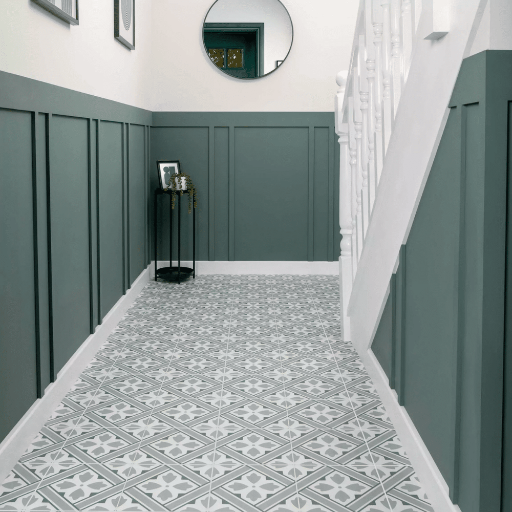 Nkr Tulip Sage Green ceramic tiles with patterned matt finish