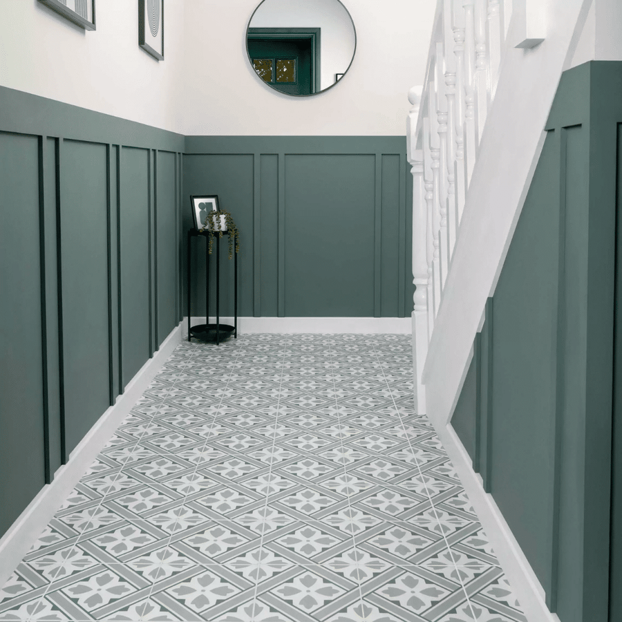 Nkr Tulip Sage Green ceramic tiles with patterned matt finish