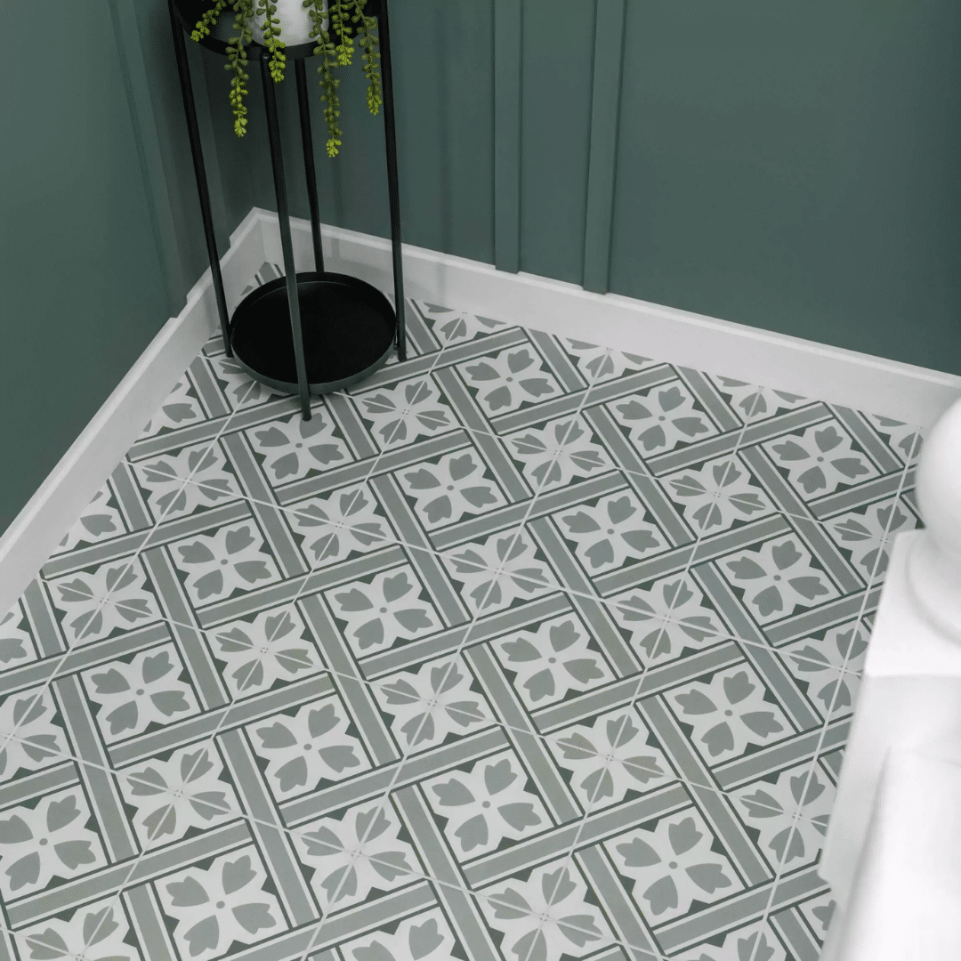 Decorative sage green ceramic tiles featuring matt texture