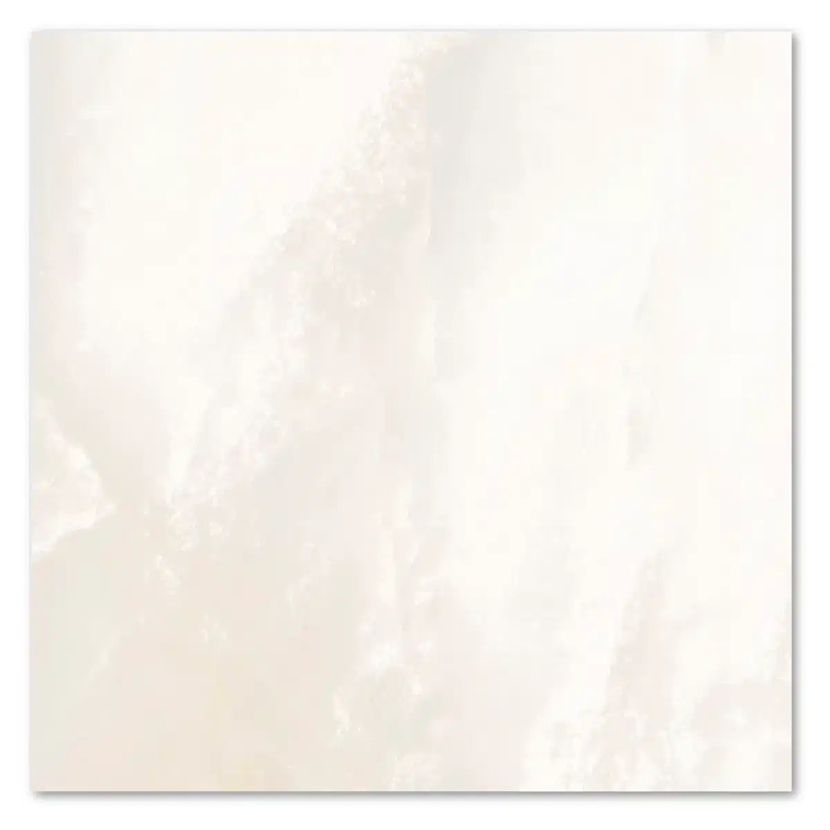 Onix Blanco Porcelain Tile featuring seamless white stone effect and square shape