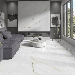 Glossy porcelain tile with veining
