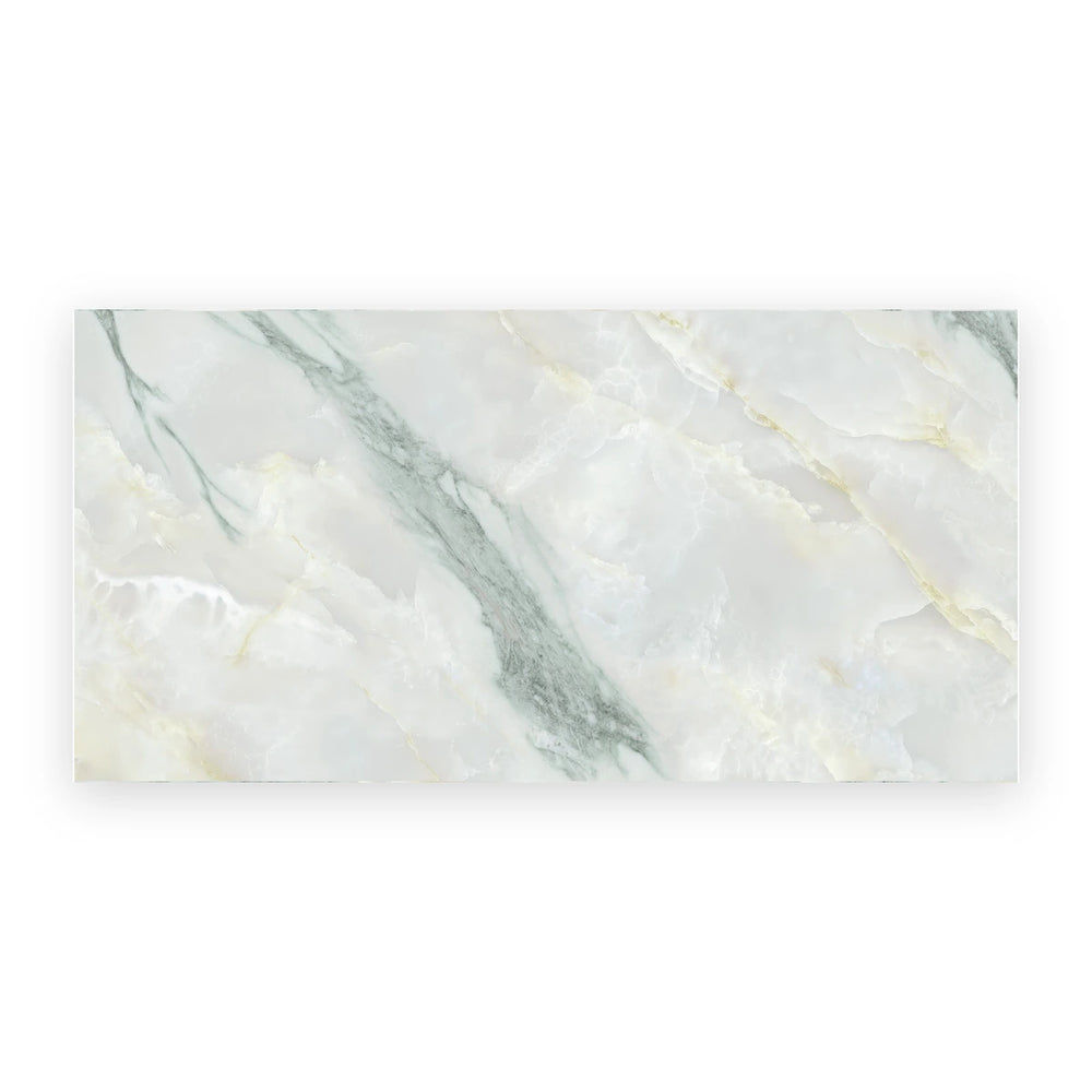White polished porcelain onyx effect wall and floor tiles