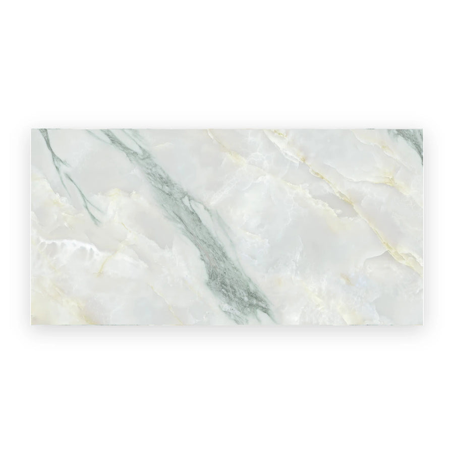 White polished porcelain onyx effect wall and floor tiles