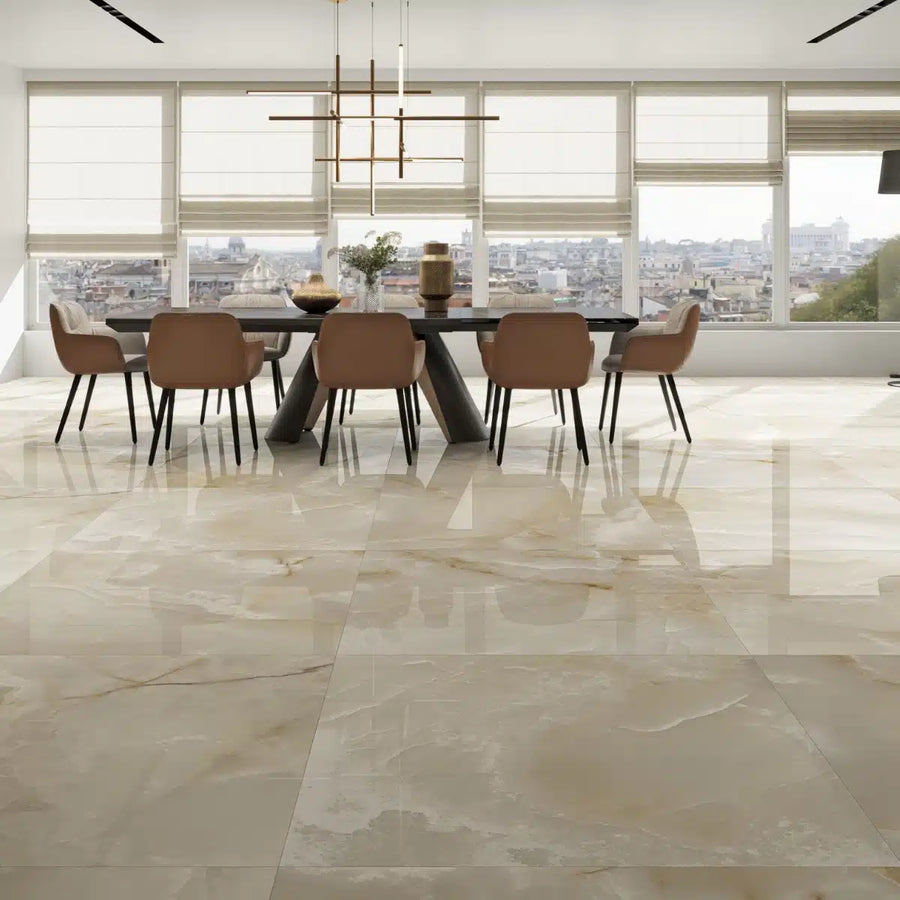 Beige stone-effect porcelain floor tile – matt finish