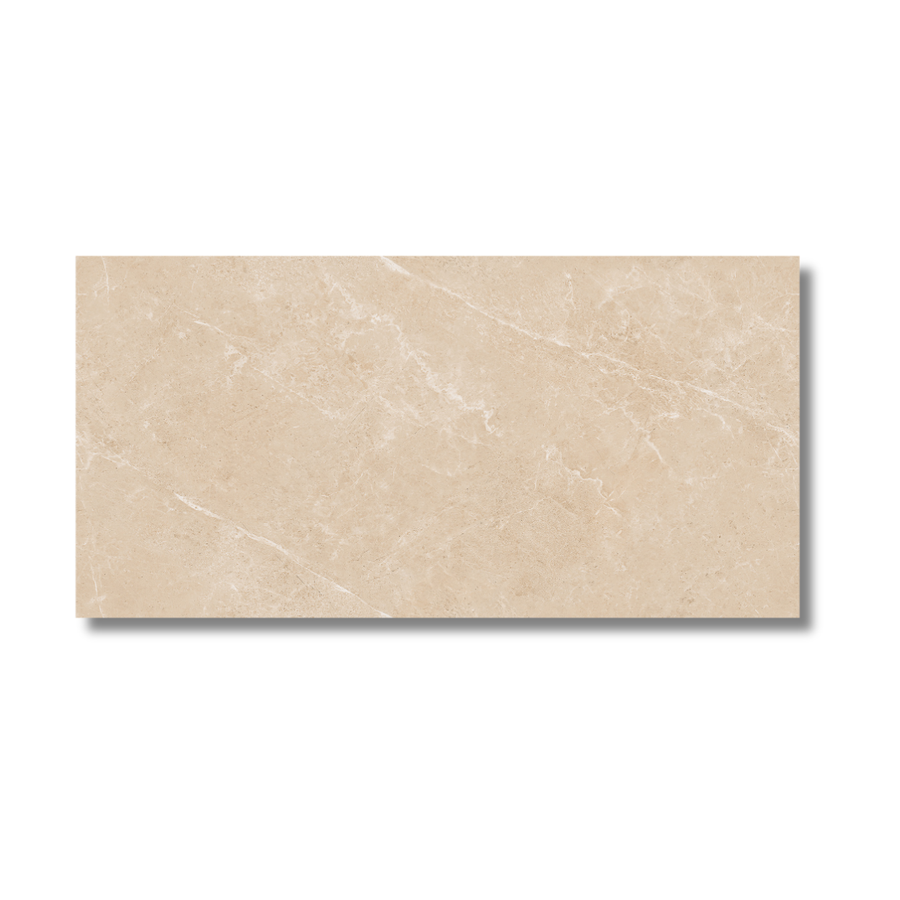 Bathroom wall and floor with cream marble effect porcelain tiles