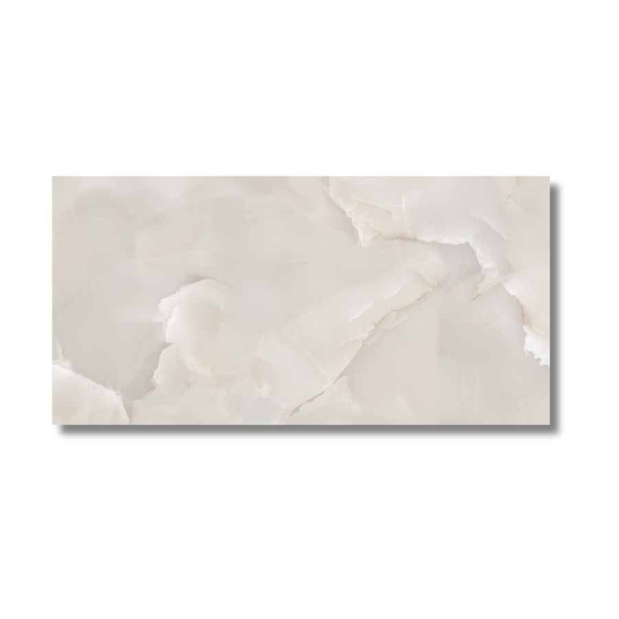 Splashback wall with cream marble effect porcelain tiles