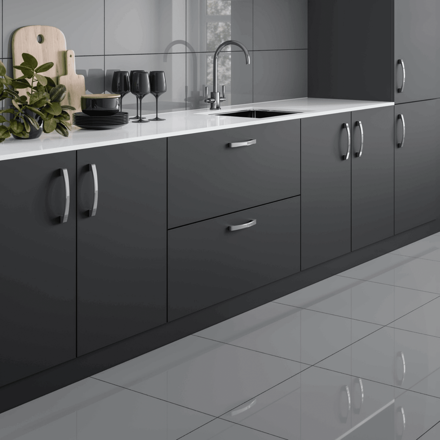 Glossy grey porcelain tile for walls