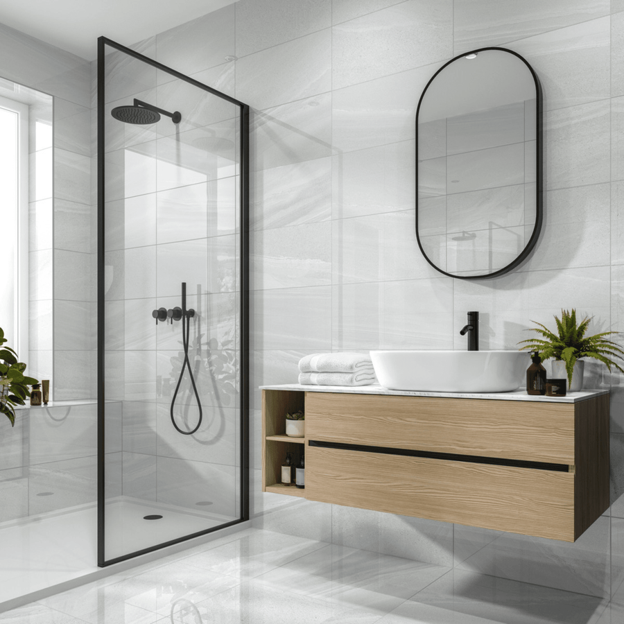 Glossy light grey floor tile