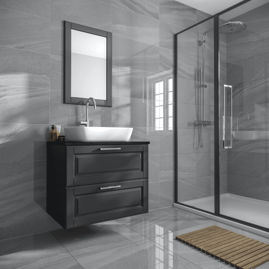 Polished porcelain wall tile grey