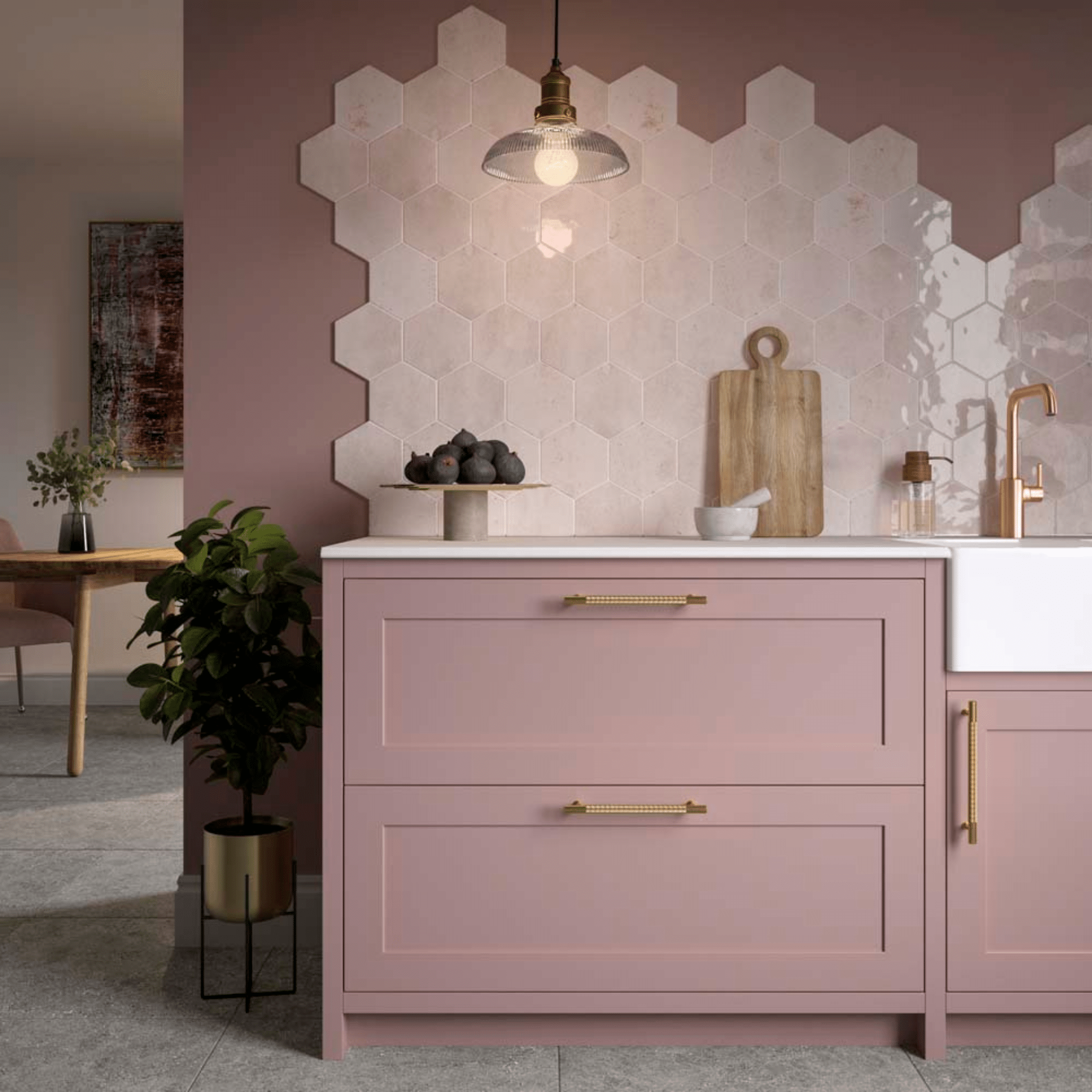 Gloss rose pink hex wall tile