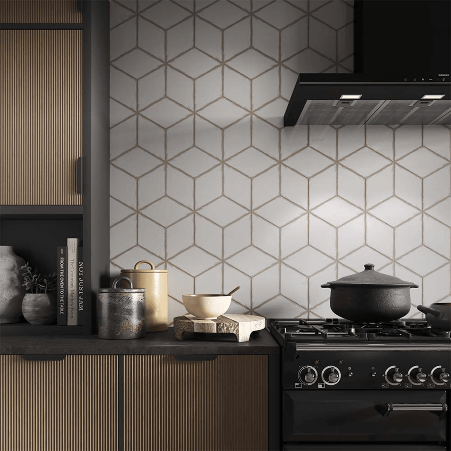 Gloss white rhomboid shaped tile