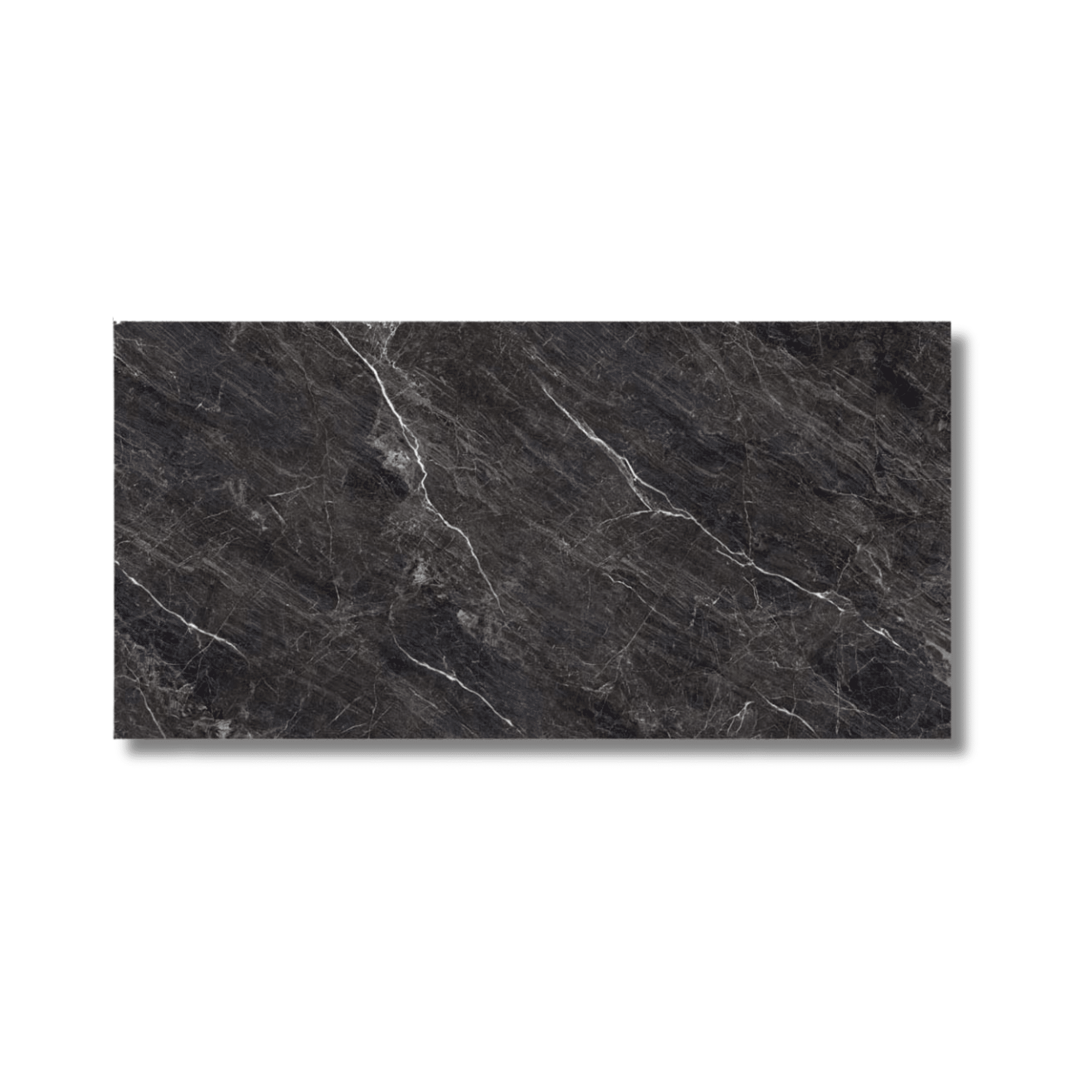 Polished black porcelain tile wall