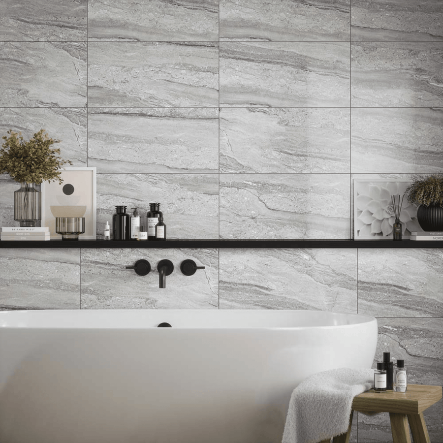Gloss grey ceramic tile 300x600