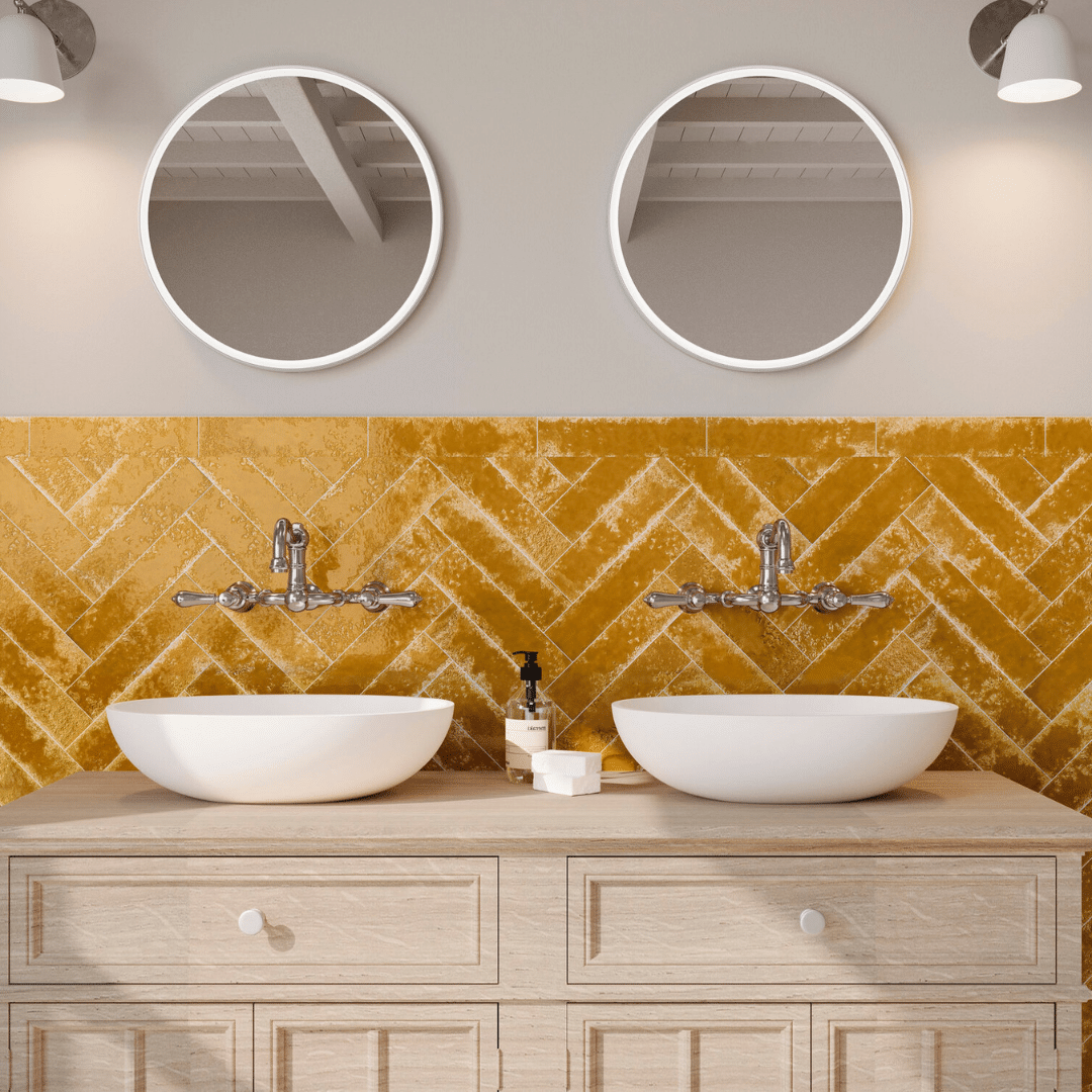 Glossy ceramic yellow metro tiles for walls