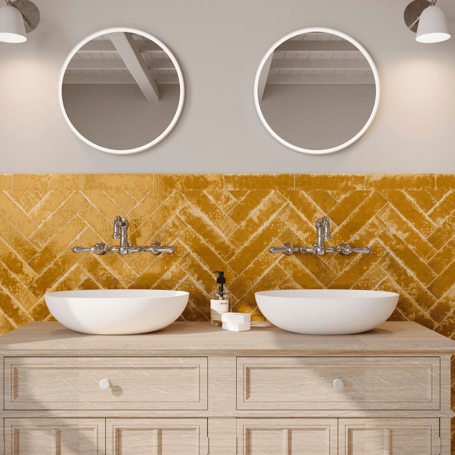 Vibrant glossy amber ceramic metro wall tiles