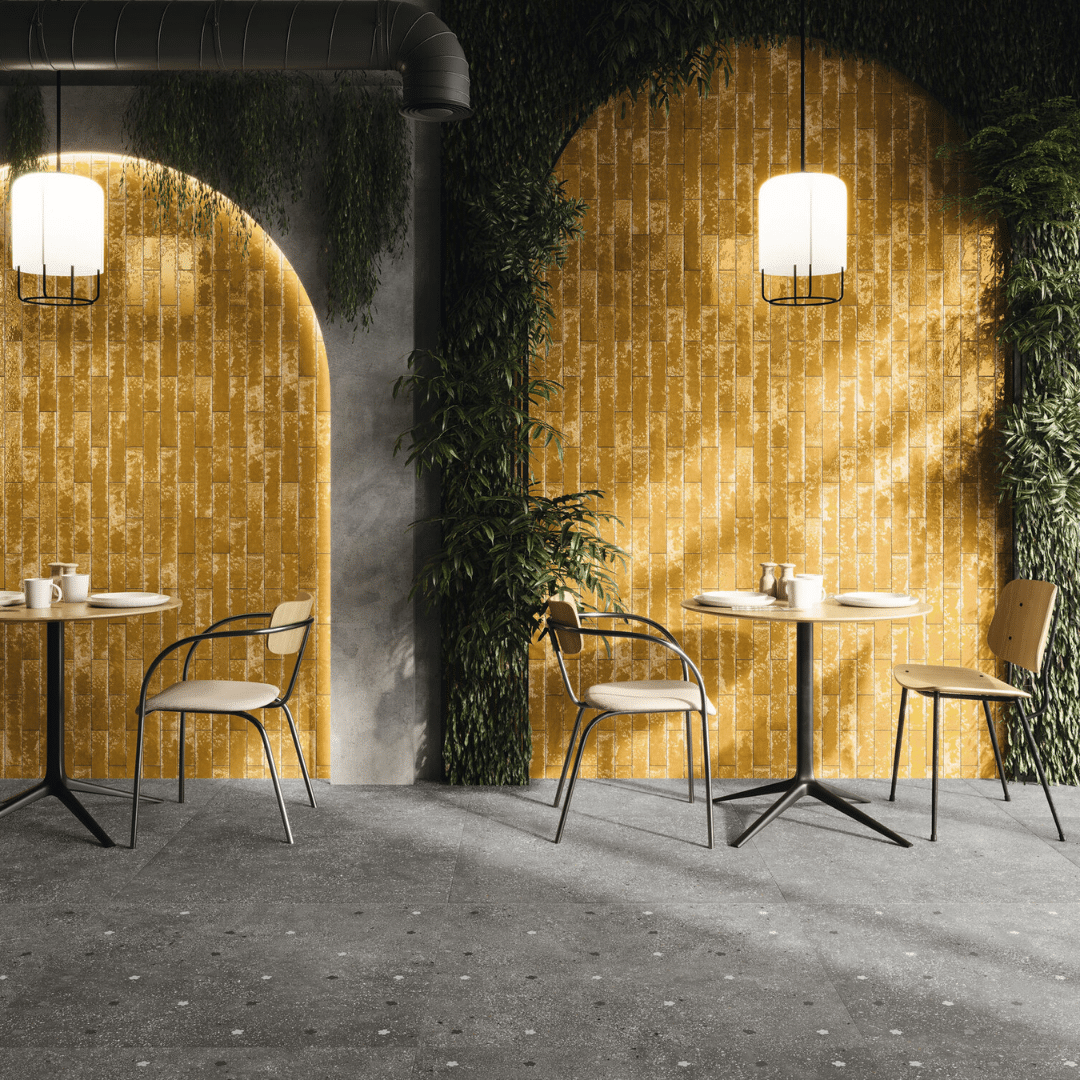 Glossy ceramic yellow metro tiles for walls