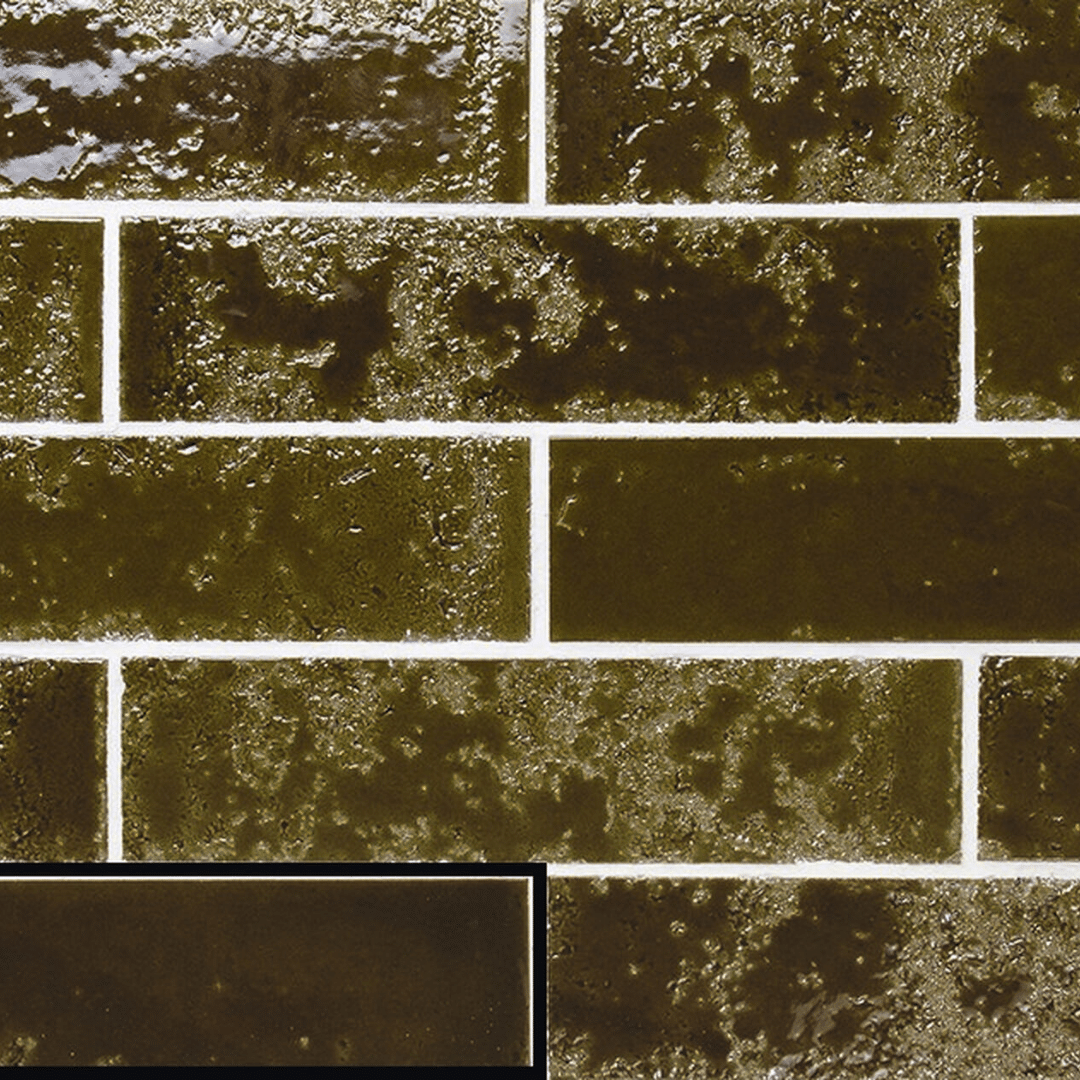 Stylish glossy ceramic green metro tiles layout