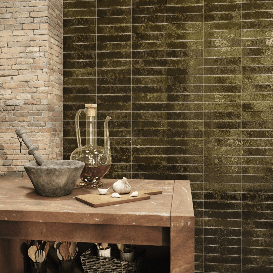 Durable glossy ceramic green metro tiles wall