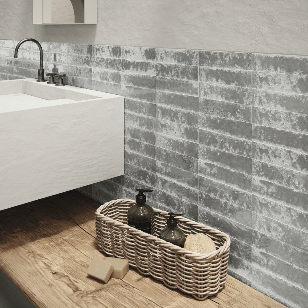 Elegant glossy grey ceramic metro wall tiles