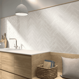 Elegant glossy ceramic white metro tile surface