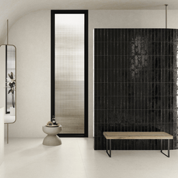 Sleek glossy black ceramic metro wall tiles