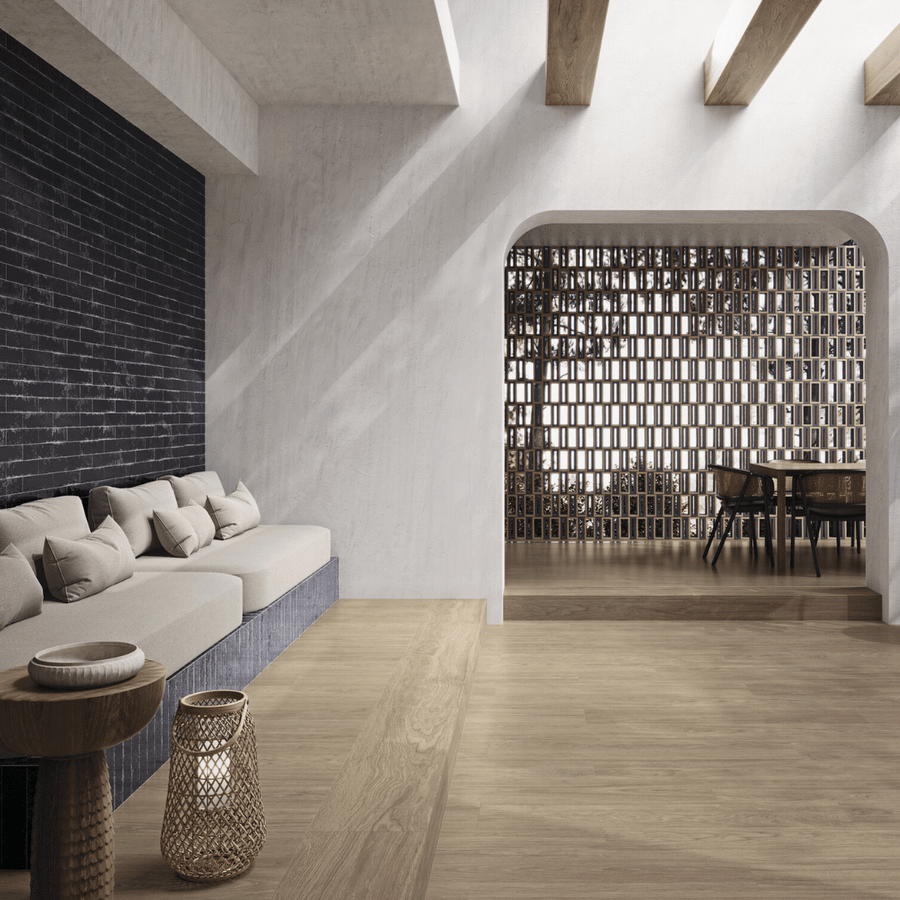 Sleek glossy black ceramic metro wall tiles