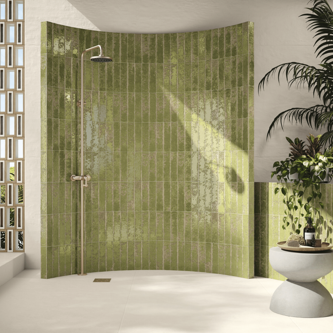 Ceramic glossy moss green metro tiles wall finish