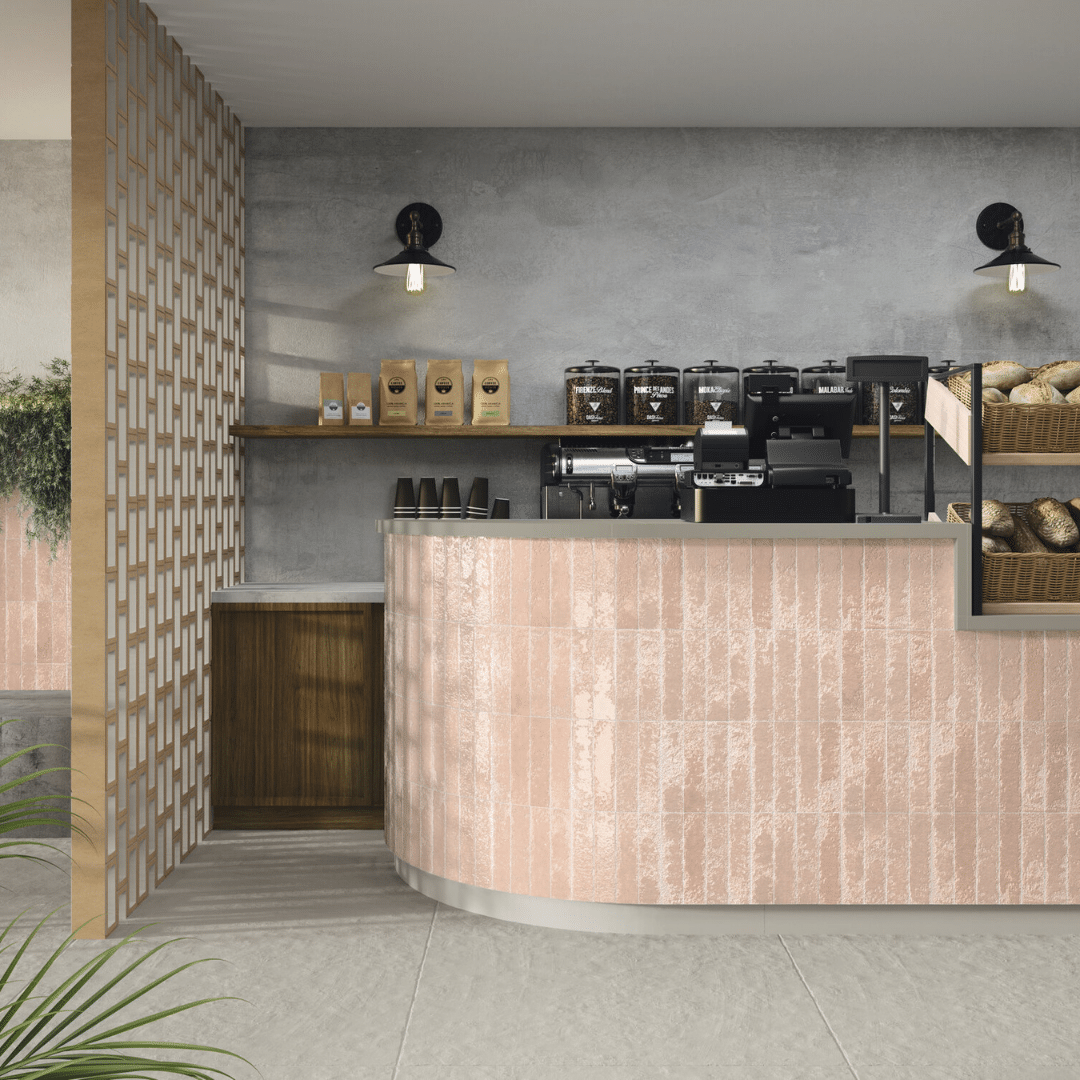 Pukkaia Pale Rose glossy ceramic metro wall tiles