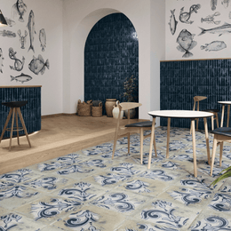 Stylish glossy ceramic Prussian Blue wall design