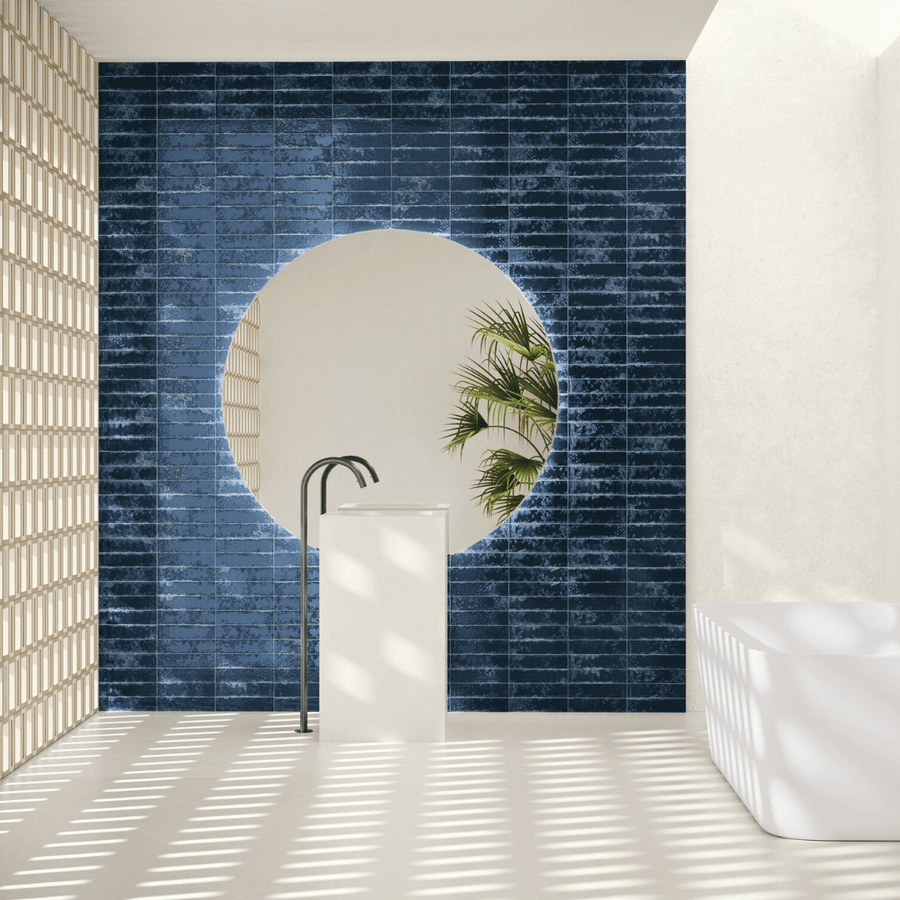 Durable glossy ceramic Prussian Blue metro tiles
