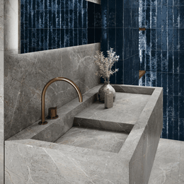 Glossy sage blue ceramic metro tiles for walls