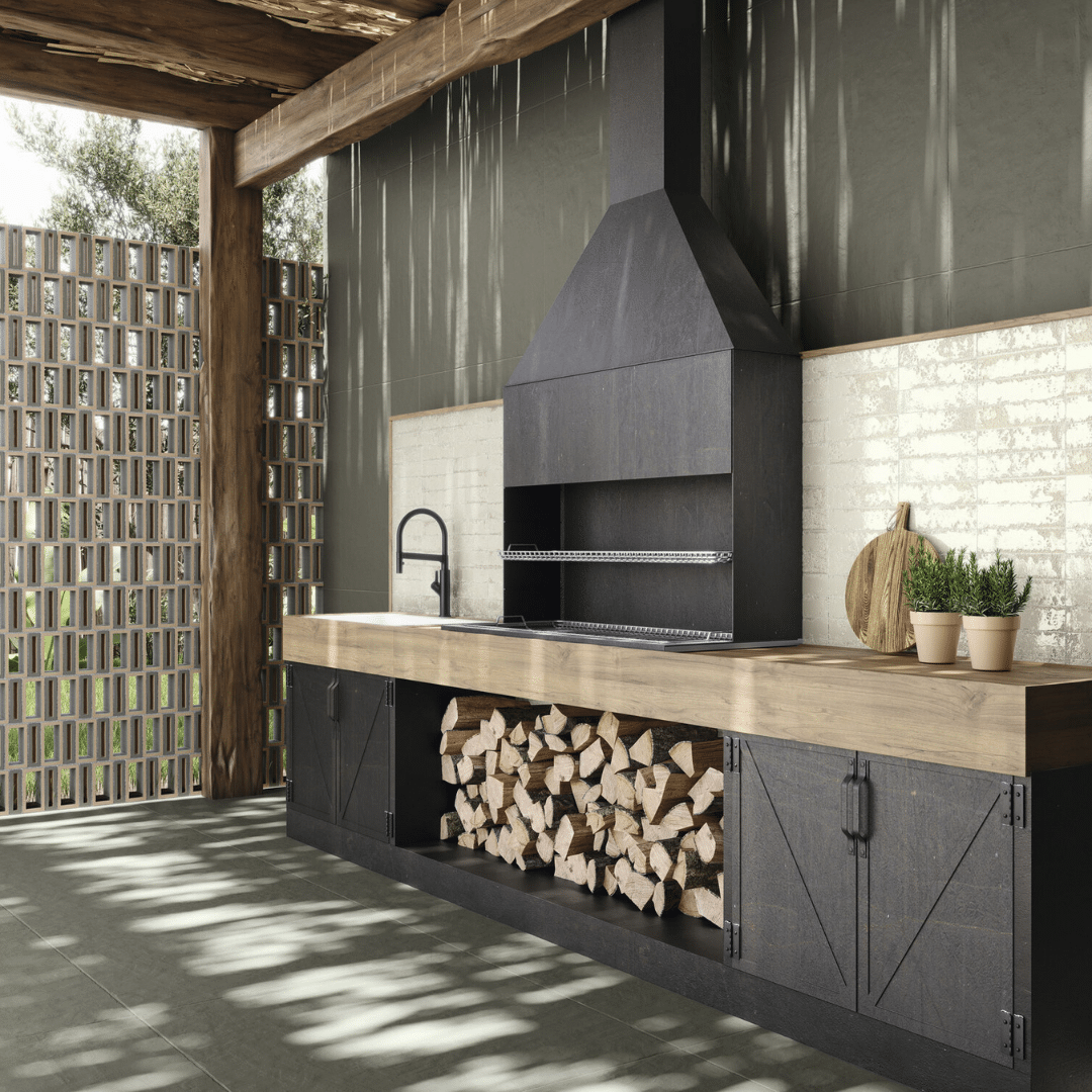 Stylish glossy ceramic metro tiles sage blue walls