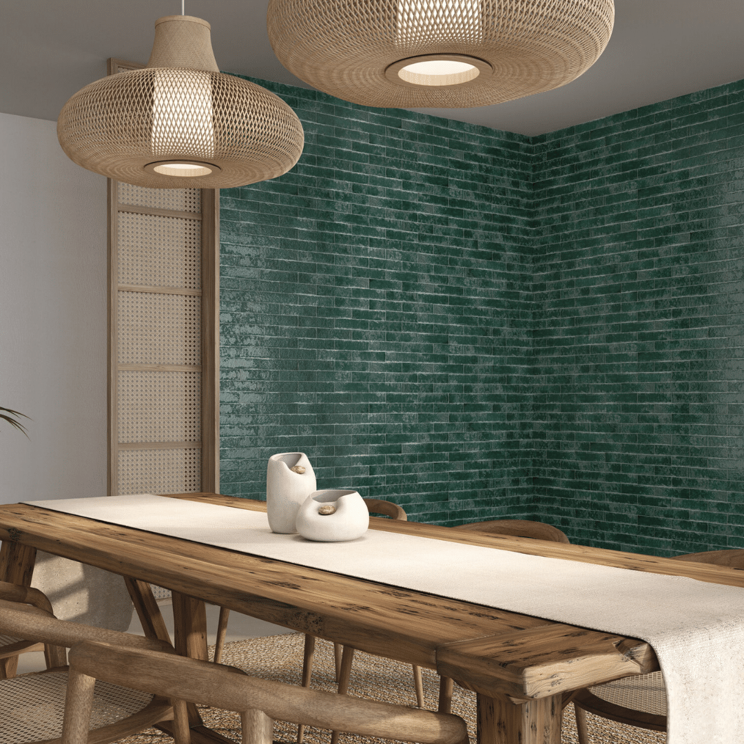 Ceramic glossy sage blue metro tiles wall finish