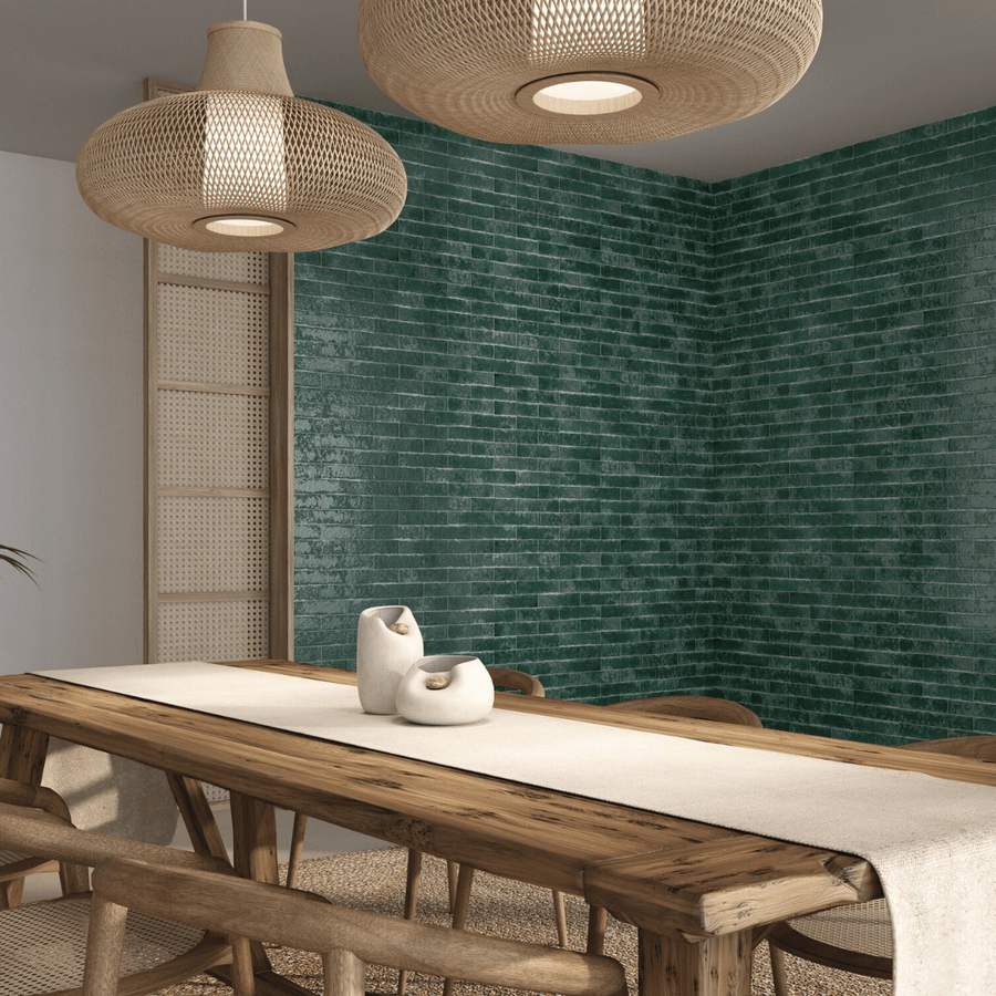 Ceramic glossy sage blue metro tiles wall finish