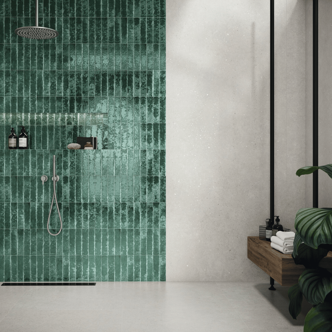 Glossy ceramic grey metro tiles wall design