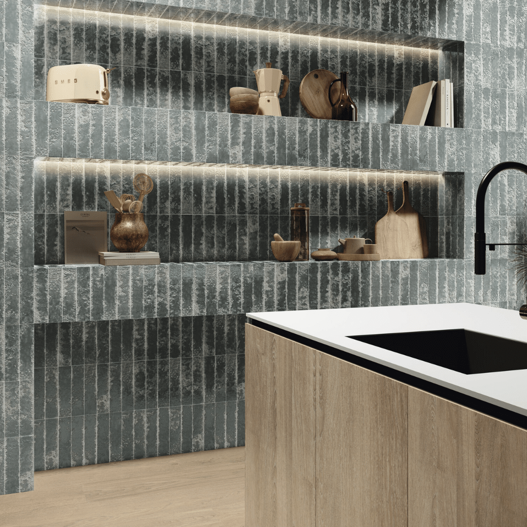 Glossy teal blue ceramic metro tiles for walls